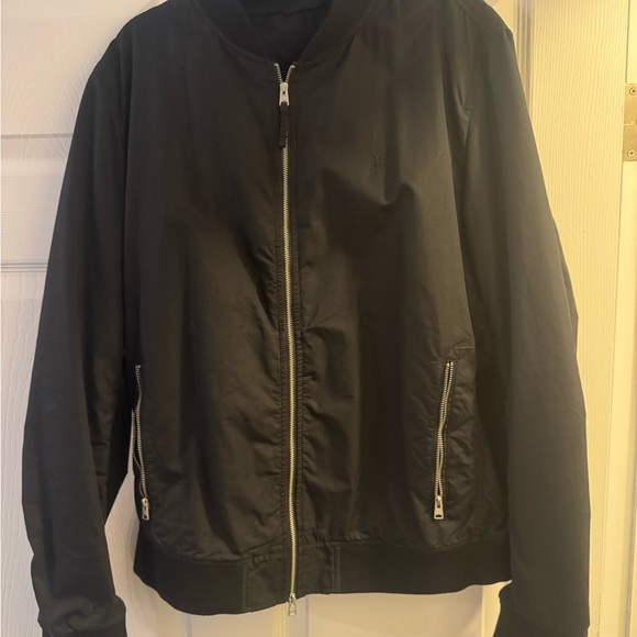 All Saints Black Lightweight Jacket with Stand-Up Collar and Silver Zipper - Picture 4 of 7